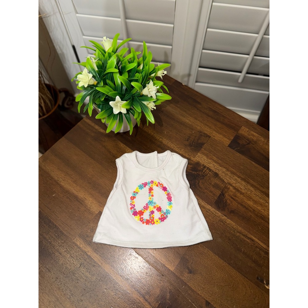 White Sleeveless Doll Top Floral Peace Sign Graphic Miniature Tank‎ Outfit